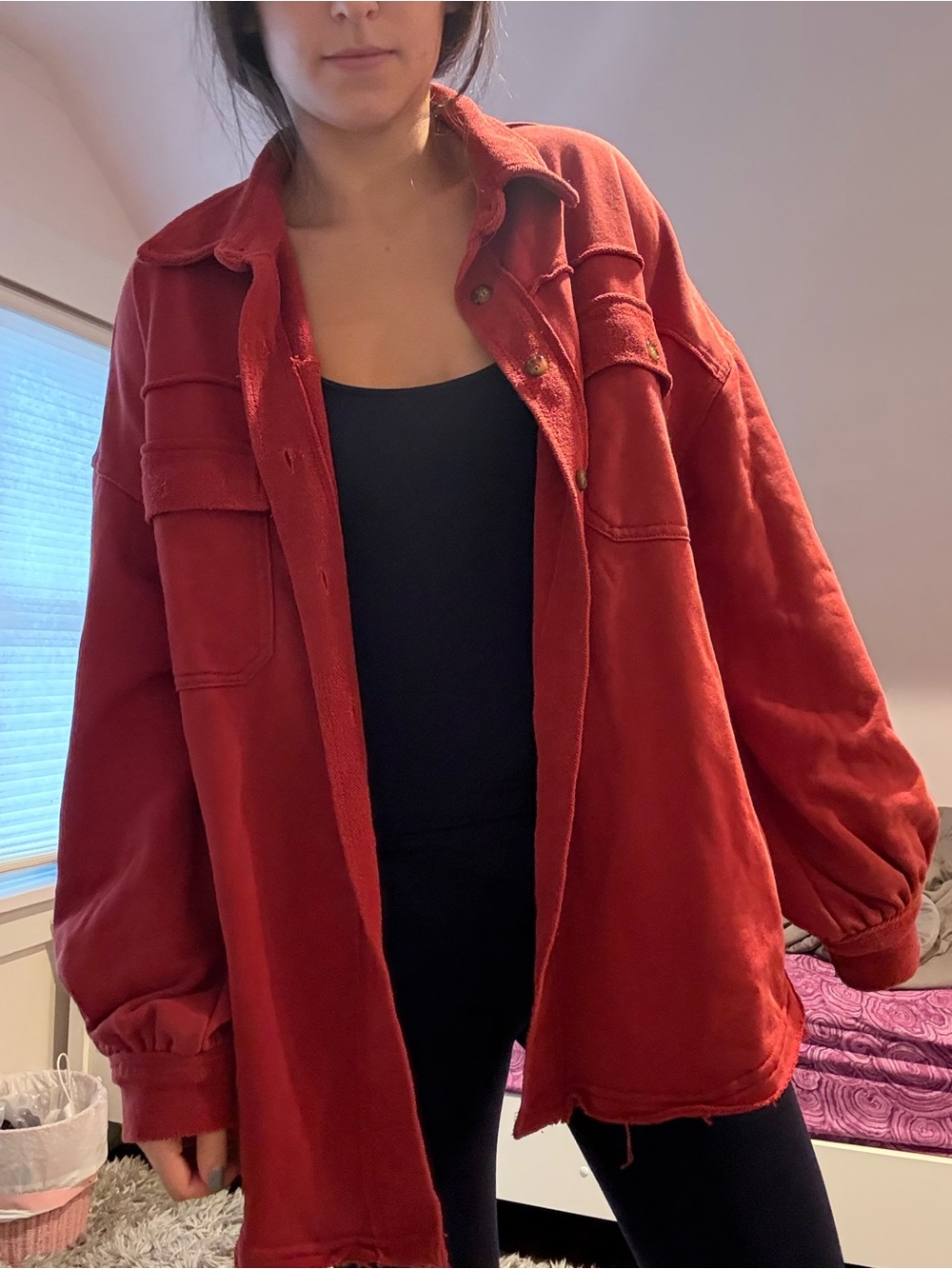 POL Oversized Red Utility Shacket